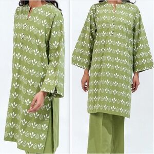 Beechtree Pakistan Shirt‎ Kurti Green Ivory Shirt 2 Way Slub Sz 8